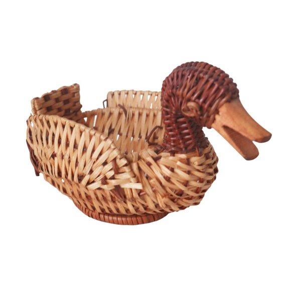 Vintage Wicker Ducks Geese Baskets Wooden Beaks Set Of 3 - Picture 4 of 7